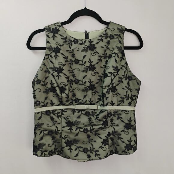 VTG Alfred Angelo Formal Top Green Sage and Black Floral Lace Overlay M? - Picture 1 of 8